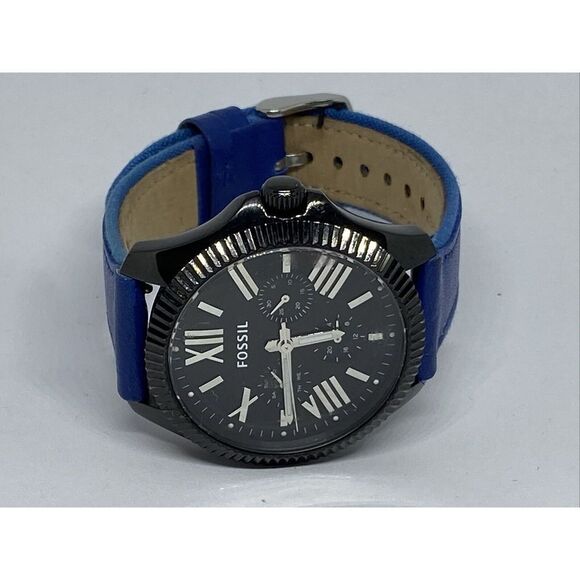 Fossil AM4591 Women's Blue Leather Analog Black Dial Quartz genuine Watch XX353 - Picture 7 of 12